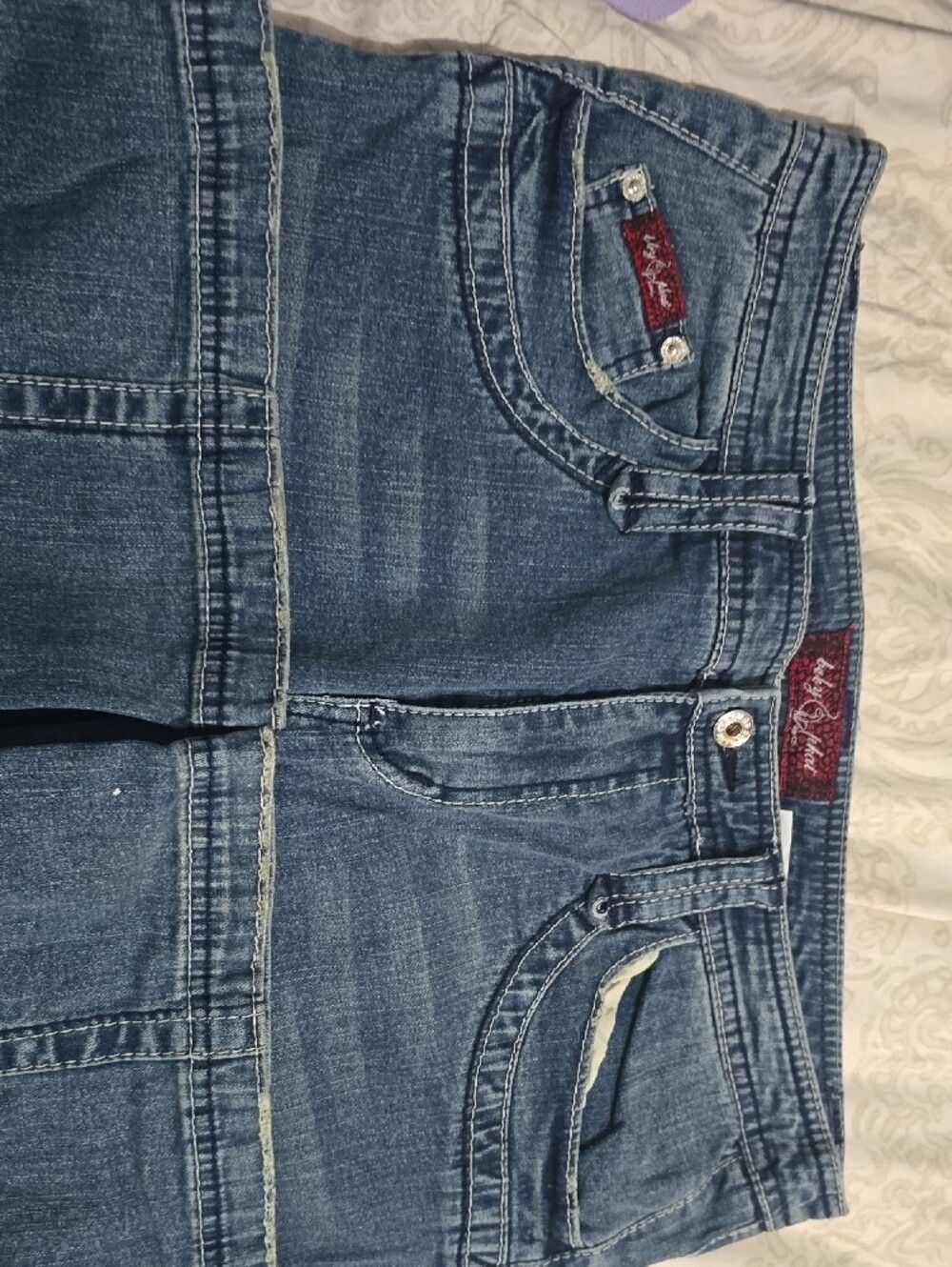 Baby Phat Blue Straight Leg Jeans with Gold & Silver Embroidery - Picture 5 of 6